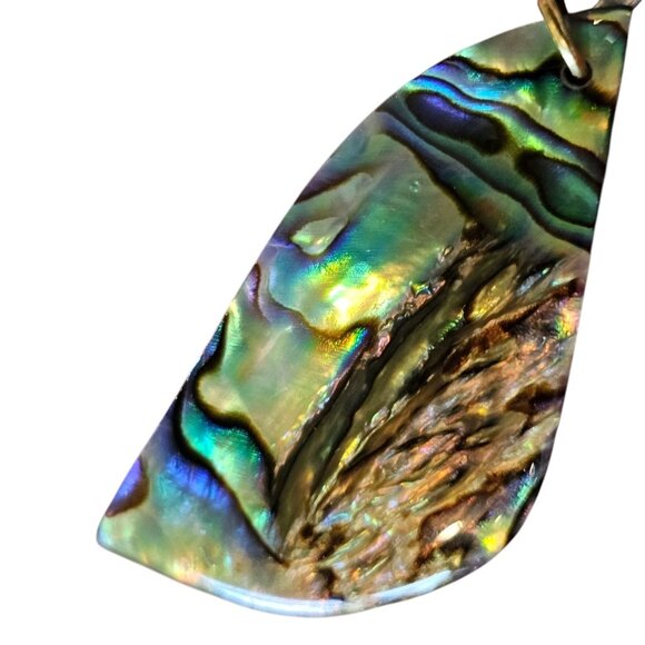 Vintage Abalone Shell Iridescent Dangle Drop Earrings Mother Of Pearl 2" Summer - Picture 2 of 12
